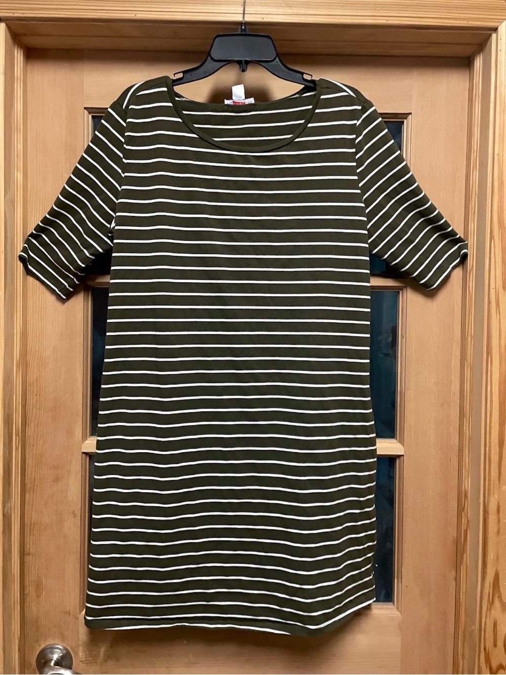 Simply Styled Olive Green and White Striped Shift Dress